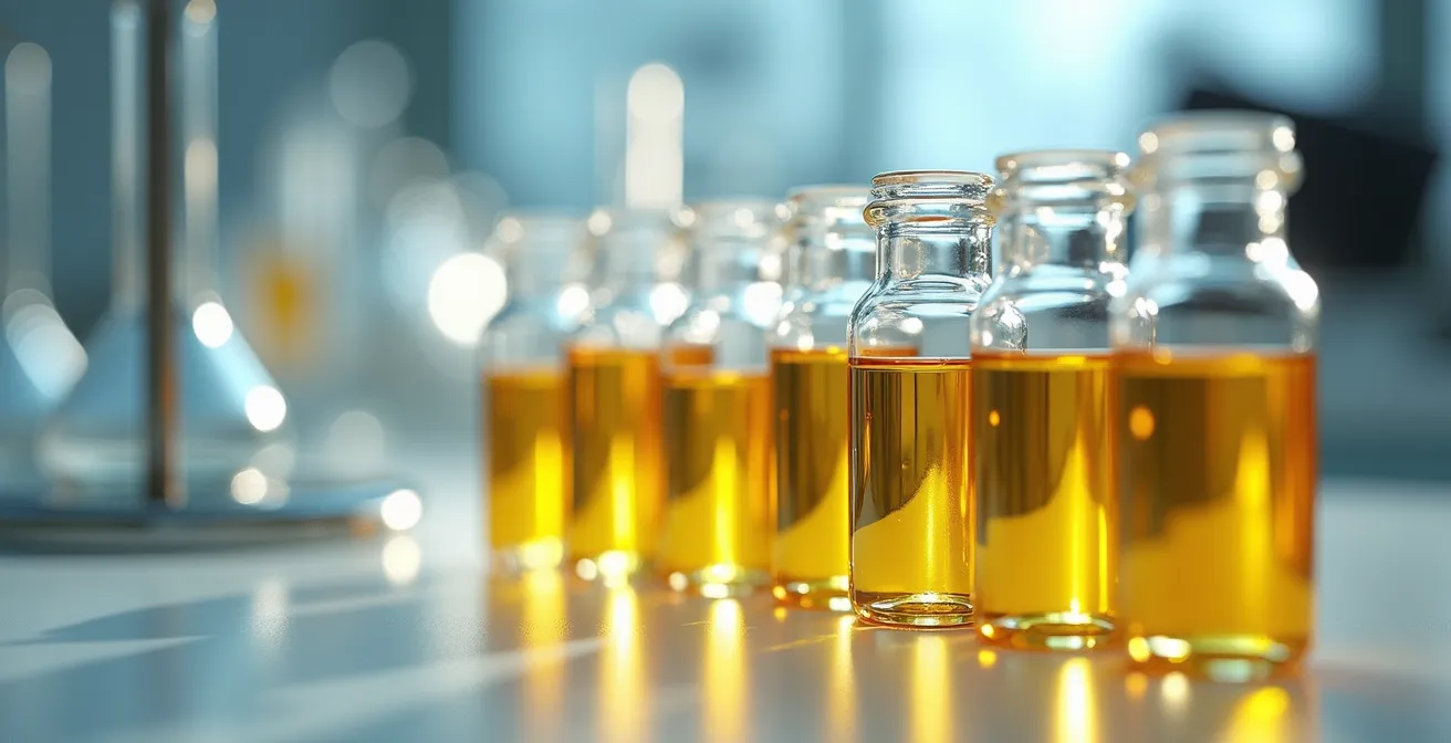 Gros plan sur des échantillons de CBD en laboratoire avec équipements d'analyse chromatographique