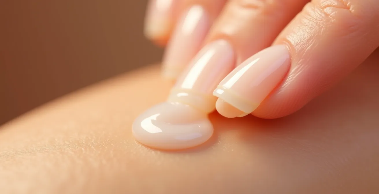 Application délicate d'un baume au CBD sur une zone sensible de la peau avec des gestes circulaires