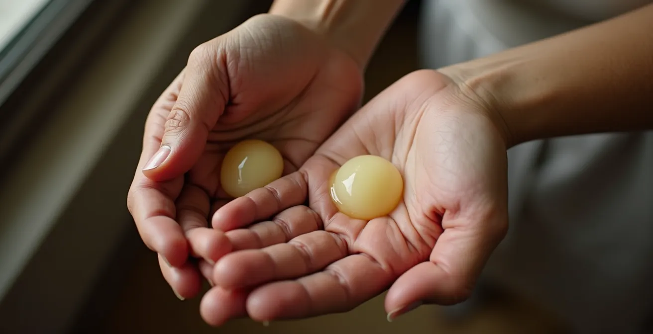 Mains appliquant une fine couche de baume CBD avec technique de massage circulaire