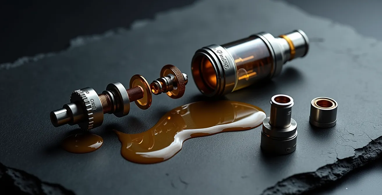 Clearomiseur sub-ohm avec traces de fuite de liquide