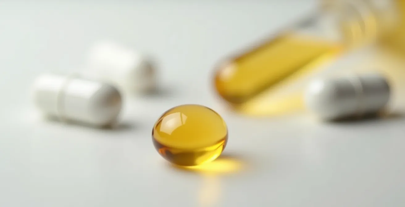 Représentation visuelle macro de capsules et d'huile pour illustrer les différentes approches thérapeutiques