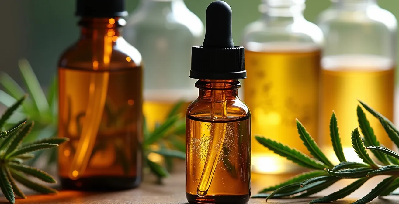 Flacons de conservateurs cosmétiques naturels avec plantes et CBD