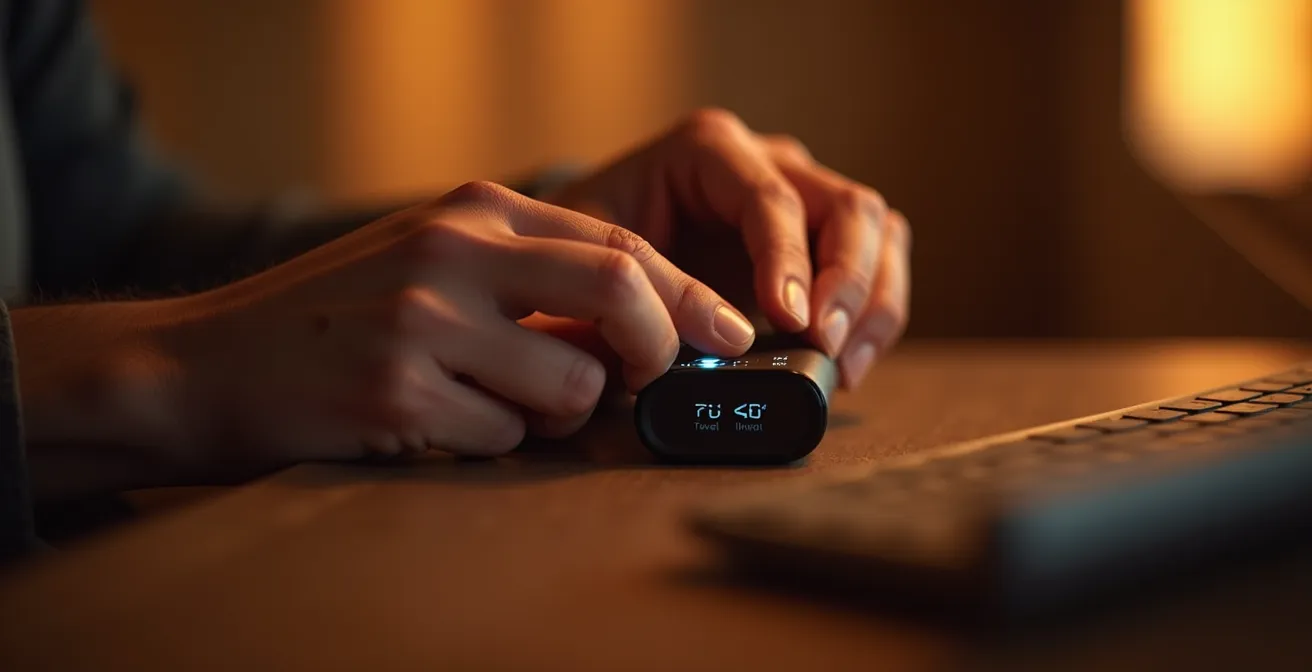 Main ajustant précisément la température sur un vaporisateur CBD moderne