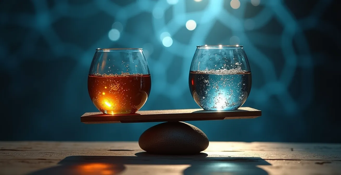 Représentation visuelle de l'activation du système nerveux parasympathique par le CBD, symbolisée par une balance en équilibre.